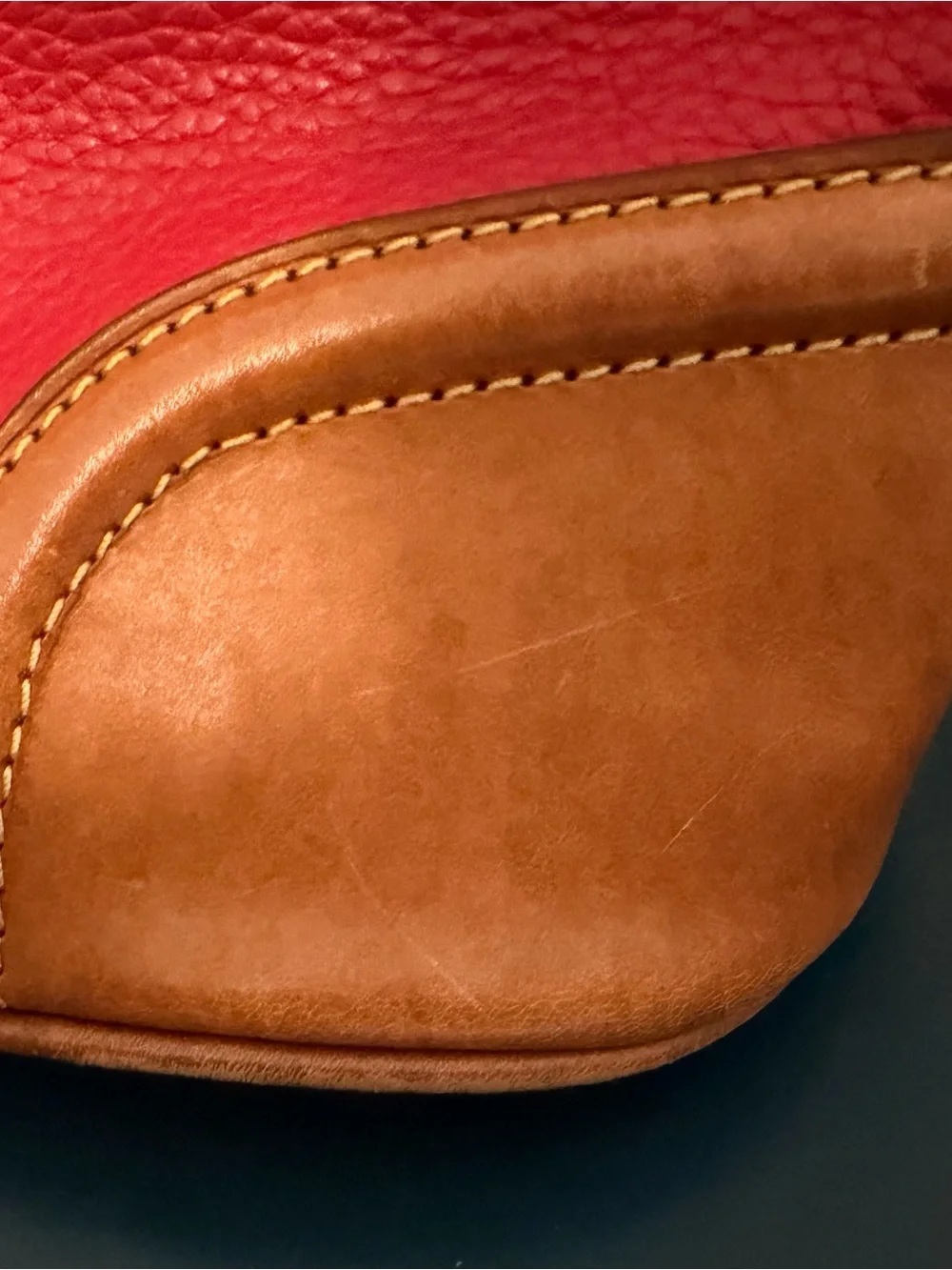 Dooney & Bourke Red Leather Shoulder Bag with Tan Trim